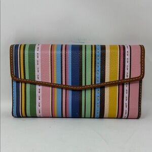 VINTAGE FOSSIL Trifold Wallet Leather Multi Colored Rainbow Stripe